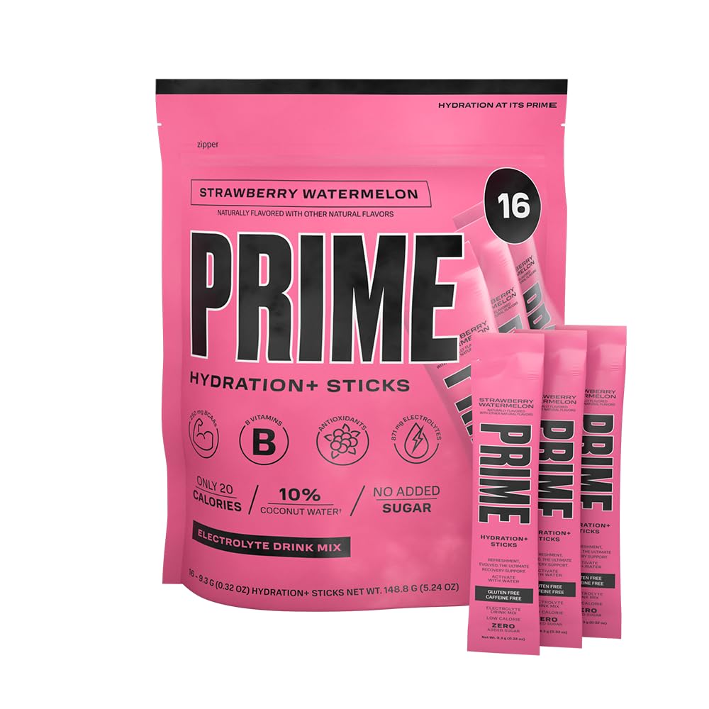 PRIME HYDARINT + 棒草莓西瓜 → 水分粉单服务棒 → 电解粉 上 → 低糖 → 咖啡因-无咖啡因 → + 16 棒