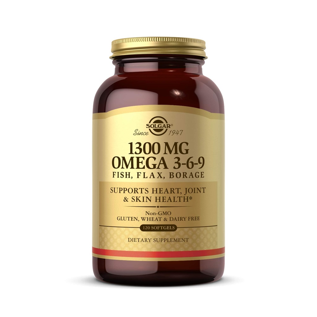 Solgar 1300 mg Omega 3-6-9, 120 Softgels - 鱼油补充剂 - 支持联合和皮肤健康 - 包括 Flaxseed & Borage - 包含 EPA & DHA Omega 3 脂肪酸 - 40 服务