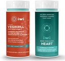 iwi Life Vegikrill & Heart Omega-3 Bundle, 30名服务员、Vegan 植物型藻类 Omega 3, Krill 和鱼油替代品、无鱼余味