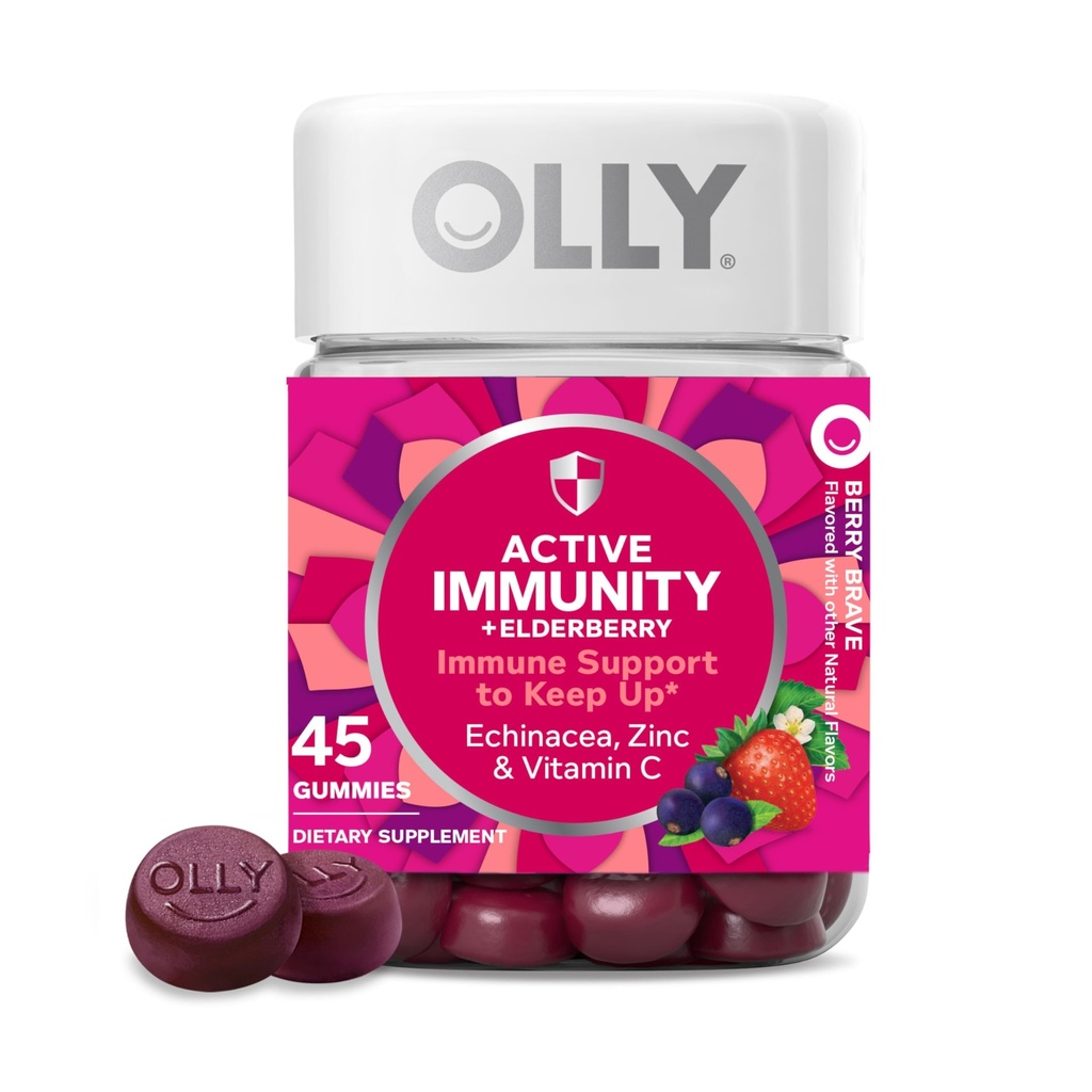 OLLY 豁免 Gummy, 免疫支持, 长老莓, 锌, 维生素C, 补充, Berry Flavor, 15日供应 - 45计