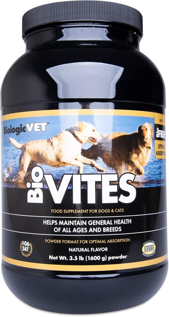 BiologicVET BioVITES 多营养素供应 - 猫和狗维生素 - 支持免疫,代谢,皮肤和消化健康 - 包括氨酸,先生,酶和更多 - 3.5磅.