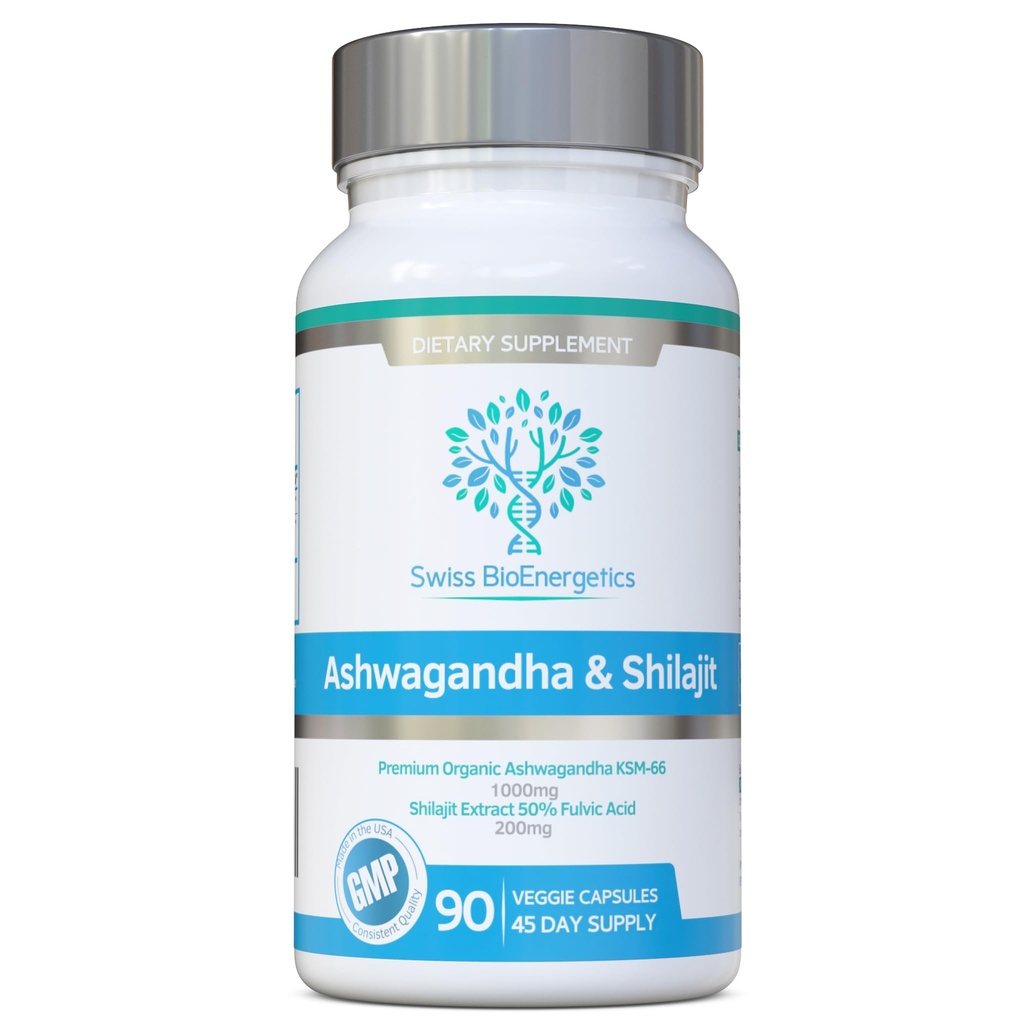 Ashwagandha & Shilajit - Ashwagandha KSM-66 1000mg & Purified Shilajit 提取器 200mg (50%富尔维奇酸) - 没有人工填充器、瓶子或流体剂 - 适合维加斯