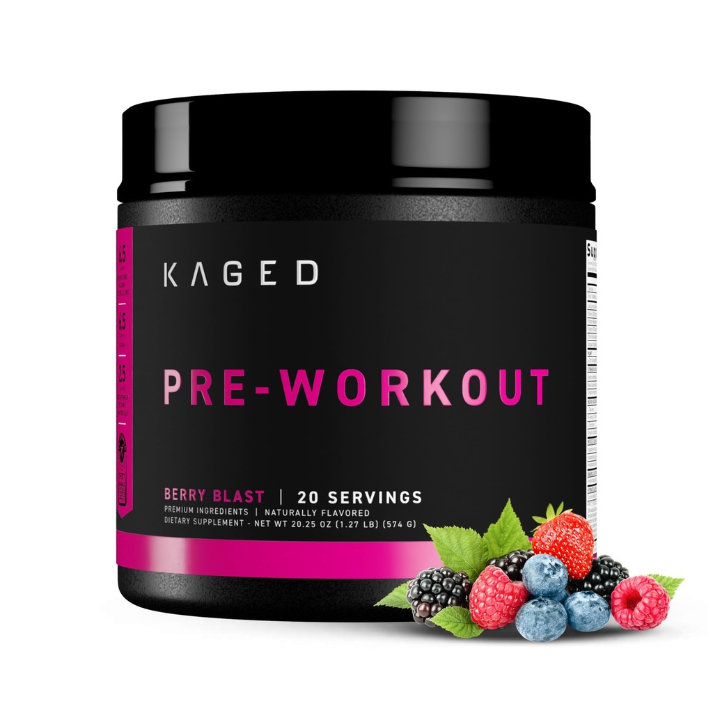 Kaged Pre Workingout Powder = Berry blast = 与克里丁,Beta Alanine,L-Citrulline,BCAAs = 274 mg 有机咖啡因 = 男女预补 = 20 服务