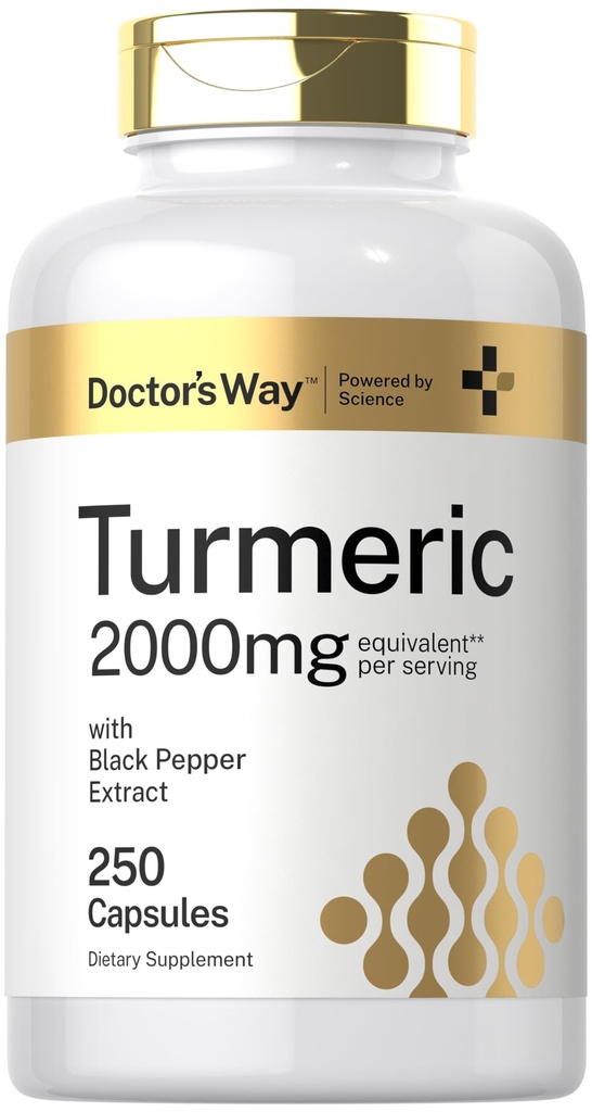 医生的Turmeric Crucumin 补充 2000 mg 250 capsules 与 黑胡椒 抽取 QQ 非GMO , Gluten 自由复合体