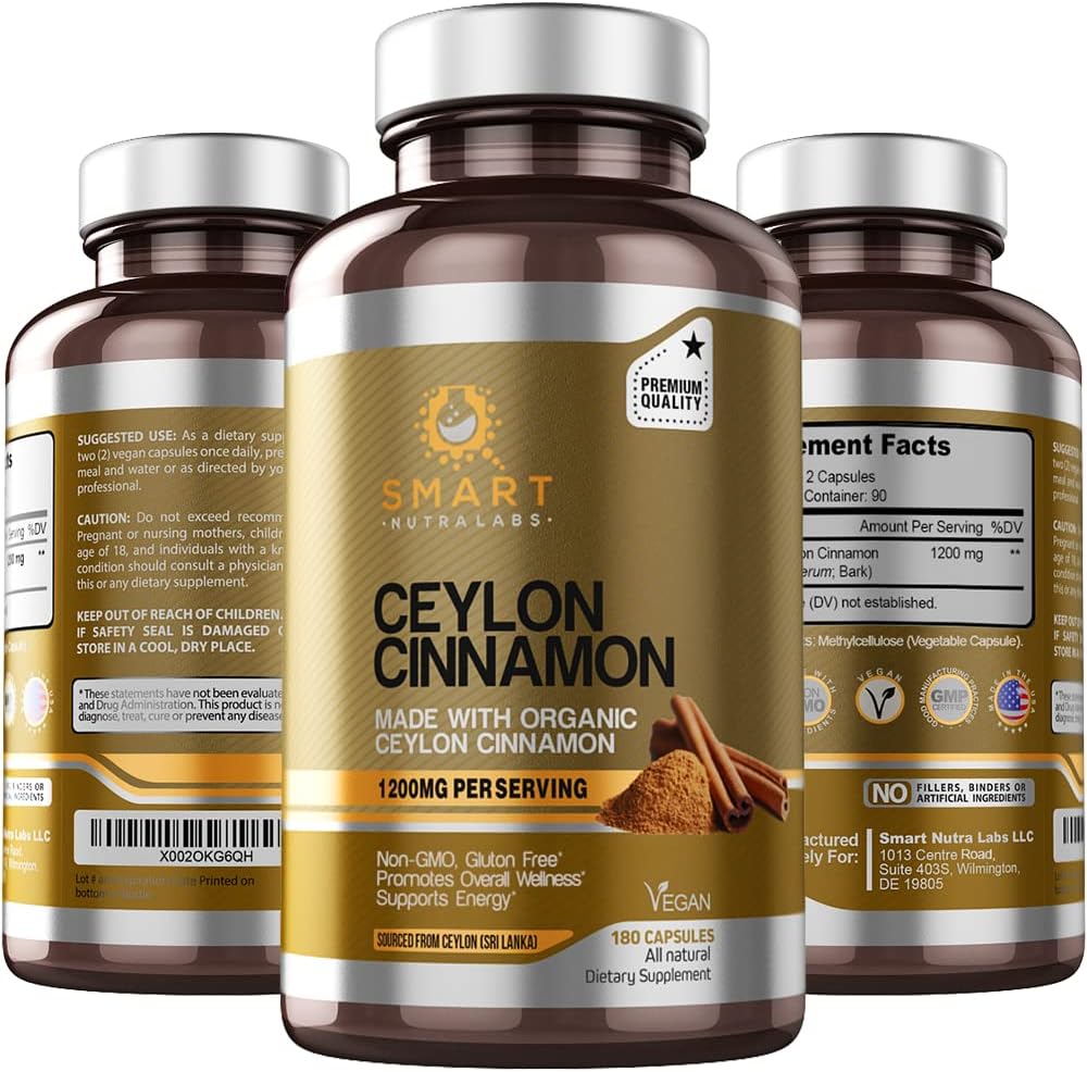 智能努特拉实验室 有机锡兰锡桂增产每服1200mg,180 Vegan Capsules,100%纯度,真锡兰锡桂