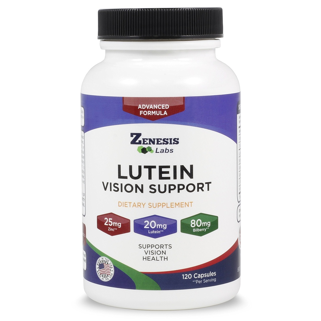 Zenesis Labs Lutein 视觉支持 - 基本眼维生素 - 与 Bilberry, Beta-Carotene, Zinc, Grapeseid 和其他矿物 - 120 Capsules - 60天供应