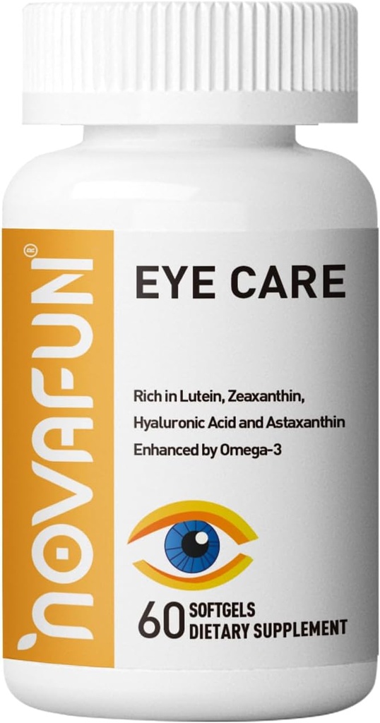 眼科软胶、Lutein、Zeaxanthin、Astaxantin、Hyaluronic Acid、Omega 3(环保局、DHA)、锌、铜、维生素C和E,60天供应-60厘米