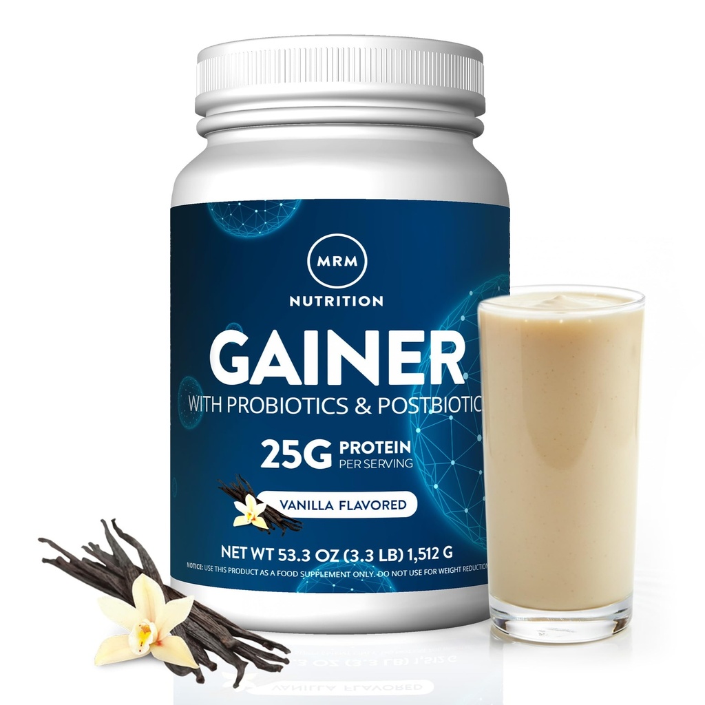 MRM 营养增生蛋白 + Probiotics + Postbiotics + Vanilla Flavored + 25g 蛋白 + Whey 聚焦 + Isolate + Mrellar Casein + 慢 + 快速消化 + 与消化酶 + 18 服务