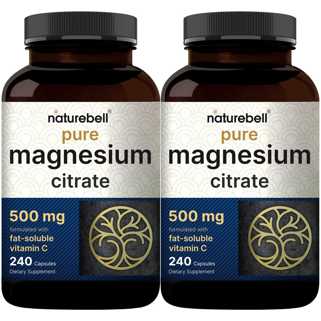 NatureBell 2 Pack Magnesium Citrate 500mg, 480 Capsules → 2-in-1 配有脂肪可溶性维生素C → 纯元素形式 → 填充器 自由,非GMO, 无 Gluten