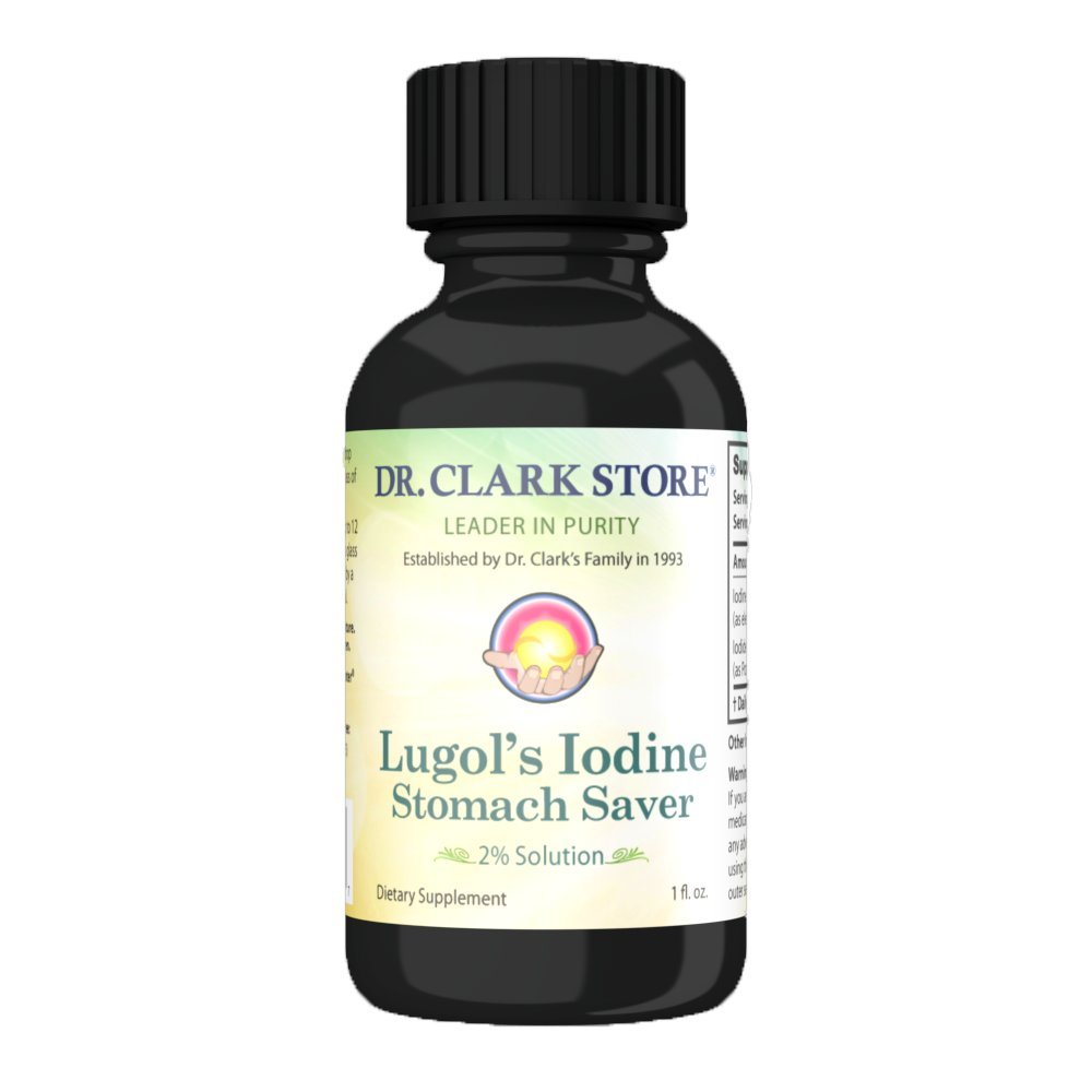 Clark Store博士的胃保护者, 包含Lugol的碘2% Granular Iodine - 1 f. Oz 带滴水管和Cone Cap用于旅行