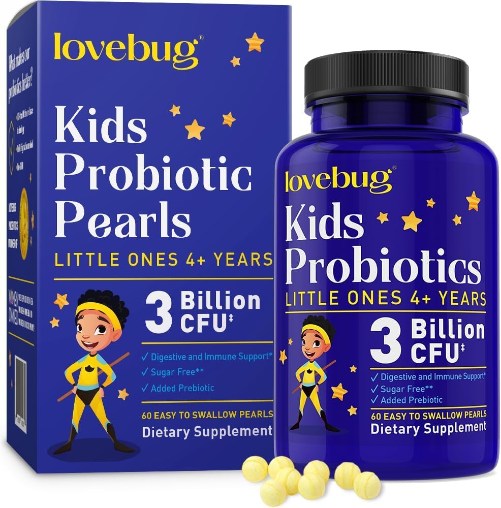 LIVEBUG 儿童priobiocults - 儿童4岁及4岁以上前置生素的Probiocults 儿童健康日报,便秘,消化和免疫支持补编,无糖,60个软珍珠
