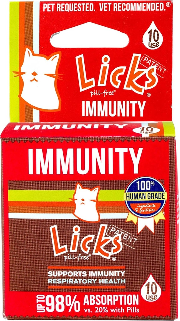 Licks Pill-Free Cat Immunity - Immune Support Cat Supplies - Respiratory Supplements - Health Supplies - Gel Packets - 10 Use