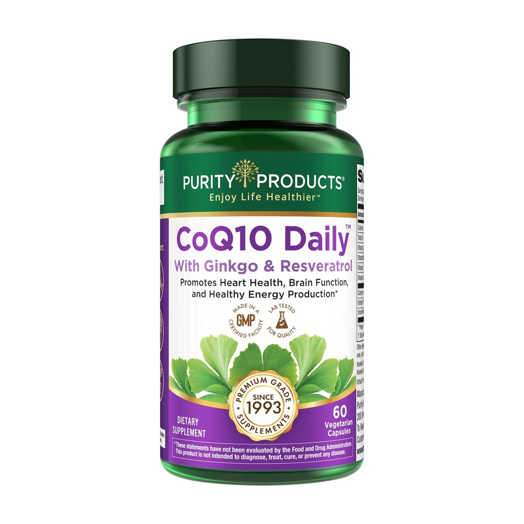 纯净产品 CoQ10 Daily Super Boos with Ginkgo and Resveratrol from Supports 健康能量水平和健康脑功能 - 60 蔬菜卡普尔