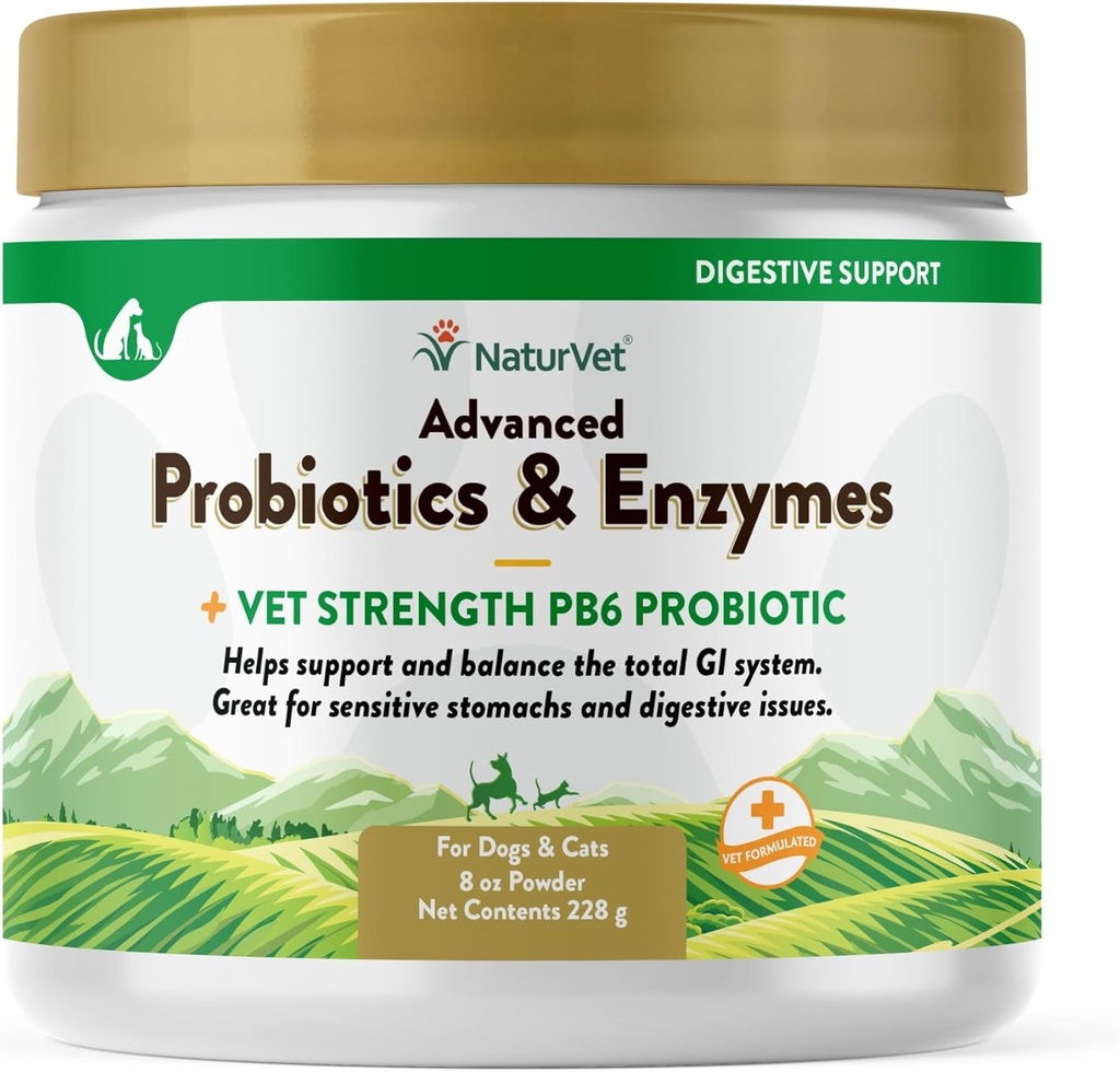 NaturVet – 高级Probiotics & Ezymes – + Vet strong PB6 Probiotic → 支持和平衡有敏感胃和消化问题的宠物 → 用于狗和猫(8 oz)