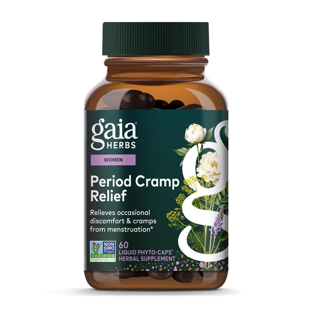 Gaia Herbs Cramp Relief - Herbal Supplement for Period Cramp Relief* - Made with Fennel Seed, Licorice Root & More - 60 Vegan Liquid Phyto-Caps (60 Servings)