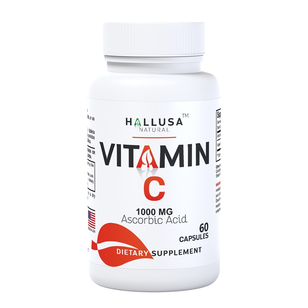 Hallusa Natural - 维生素C - 抗氧化剂和免疫支持 - 60 Capsules - 60天供应