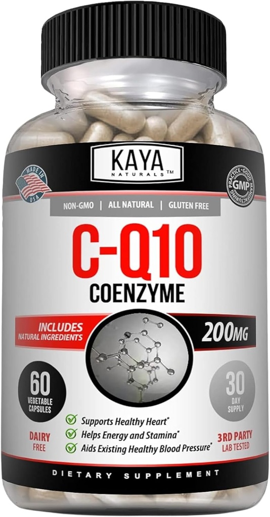 Kaya Naturals - CoQ10强抗氧化剂补充剂,用于血管,心脏健康,健康血压水平,以及免疫功能 - 恢复日常细胞和能量生产 - 60 Veggie Capsules