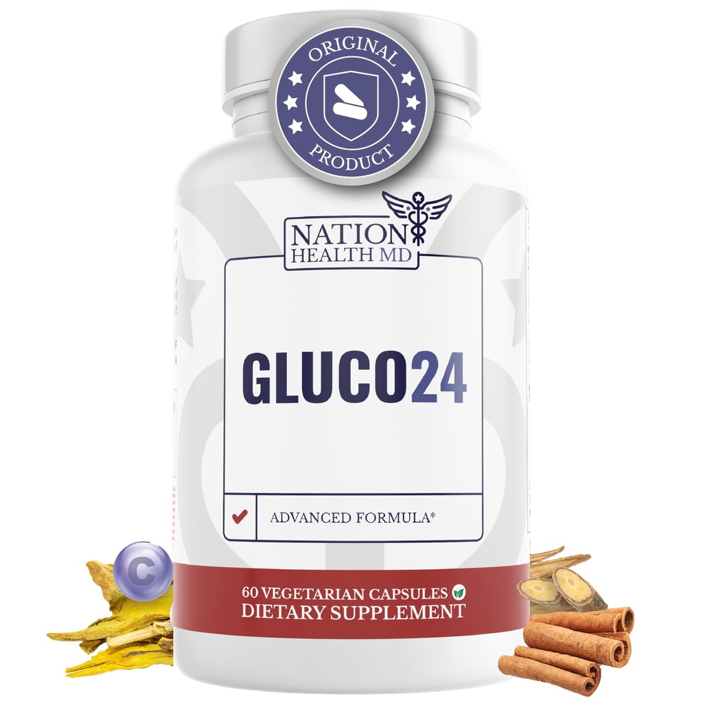Gluco24 补编 -- -- 配有肉桂、柏柏林、维生素C和更多 -- -- 男女补编,60 Capsules