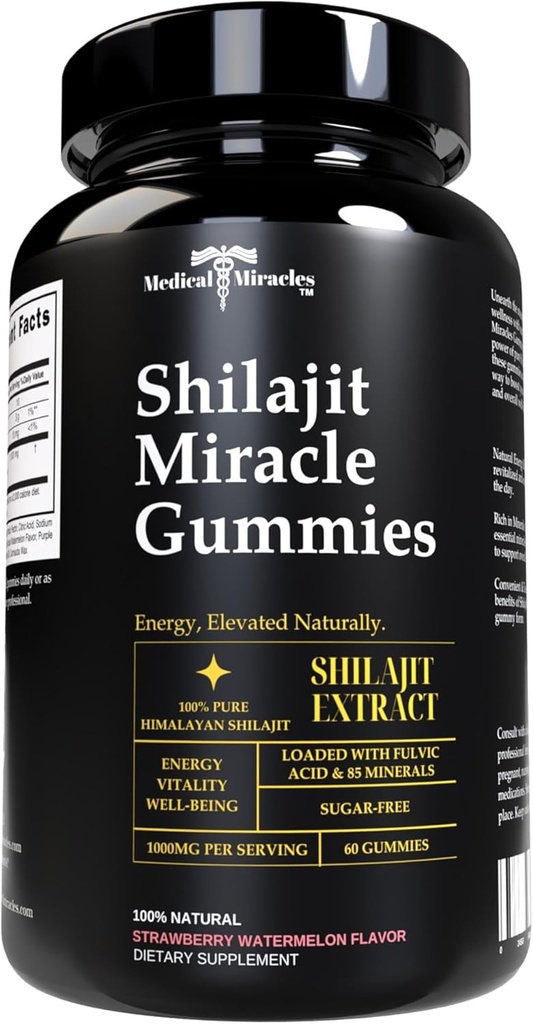 医疗奇迹 Shilajit Gummys - 1000mg 纯喜马拉雅语提取法 w/Fulvic Acid, Vegan,无糖,高潜力. 对超过84家矿产的能源和豁免支助。 60个美味的古米