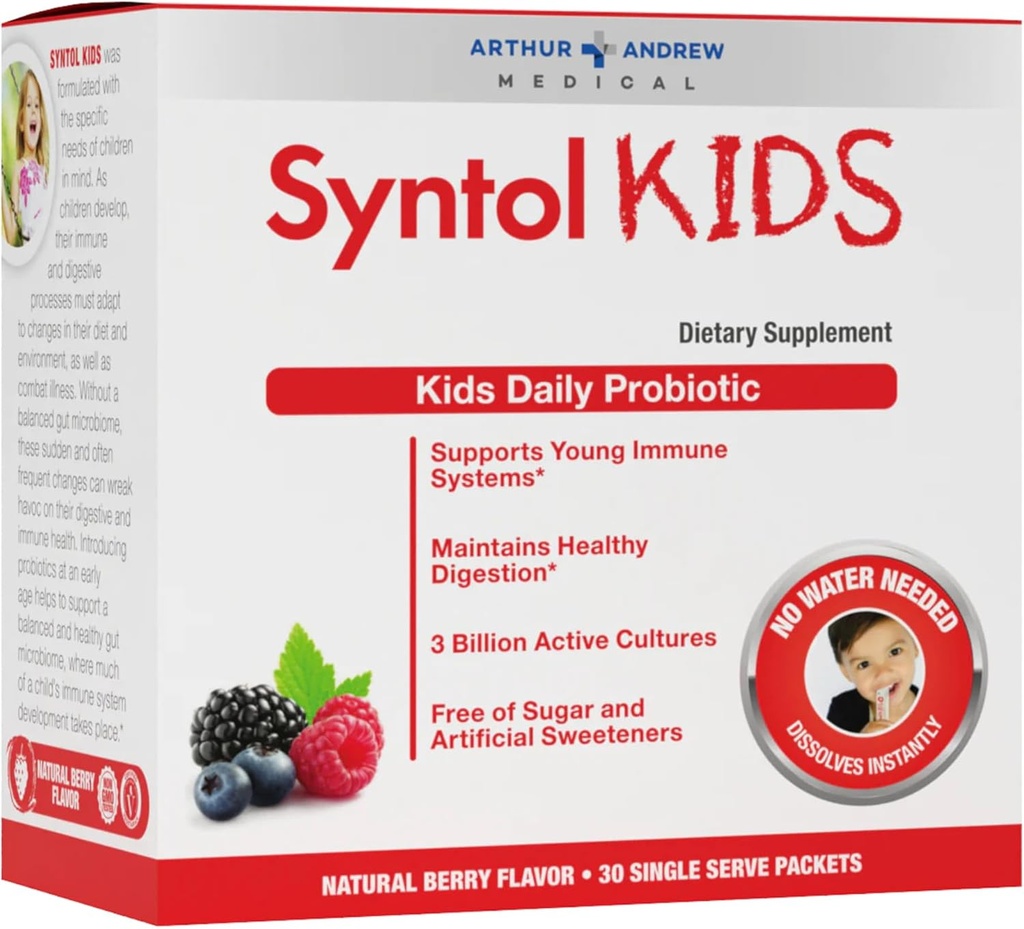 Arthur Andrew Medical, Syntol Kids, 消化卫生和年轻免疫系统日用品补充, 无糖或人工甜品, Berry Flavor, Vegan, 30 Sachets