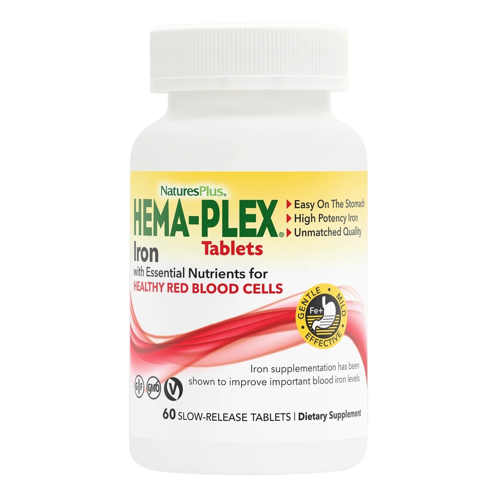 Natus Plus Hema-Plex 铁 - 60 片 - 85 mg 元素铁 + 维生素 C 和 Bioflavoids 健康红血细胞 - Vegan, Gluten Free - 30 服务
