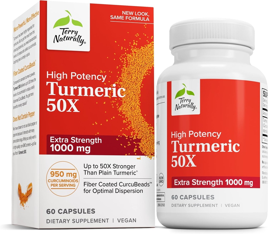 Terry Rital Turmeric 50X - 大脑和心脏健康支持的饮食补充 - 帮助免疫健康的额外力量的图尔 - 非GMO补充 - 60 Capsules
