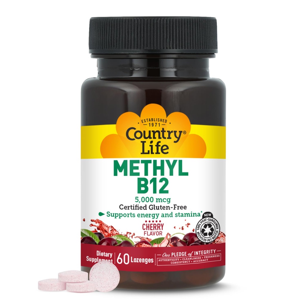 国家生活 甲基B12,支持能源与Stamina, 5,000mcg, 60 Lozenges, 认证 Gluten Free, 认证 Vegan, 认证非GMO 验证
