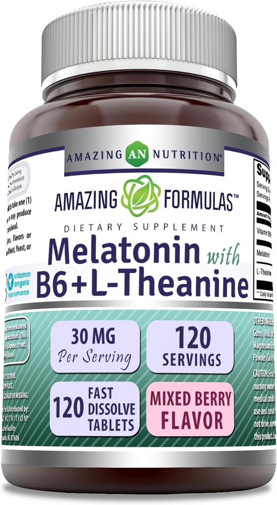 配有维生素B6 + L-Thenine 的神奇配方 + 30 Mg Per service + 混合贝里 Flavor → 120块平板电脑 → Non-GMO → Gluten Free → 制造于美国