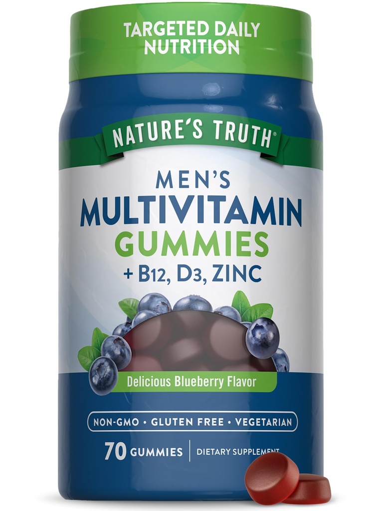 自然界的真理多维特敏 男性 Gummys QQ 70 Counter QQ 蓝莓 Flavor 与 B12, D3 & Zinc QQ 蔬菜, Non-GMO 和 Gluten 免费补充