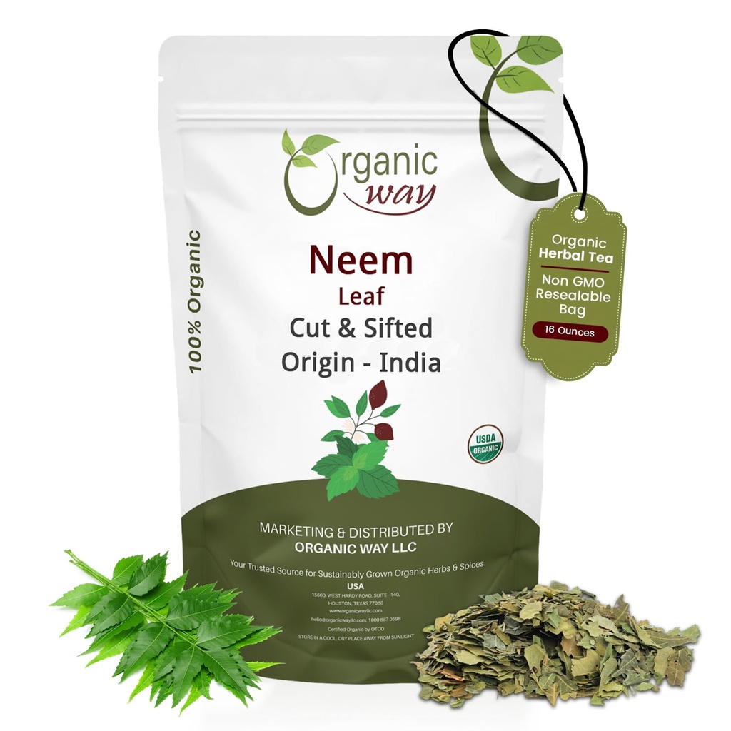 有机方法 Neem Leaf 剪切和筛分 草药茶 Premium Neem Leaf USDA 认证 | Non GMO & Gluten Free | 起源 - 印度 (16 oz - 1磅)