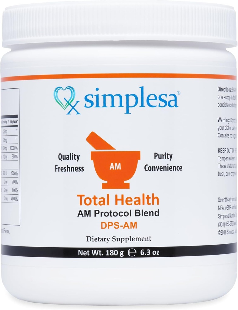 Simplesa Total Health AM 营养粉混合剂,维生素混合剂,增能饮食补充剂,支持脑健康,180g粉补充剂