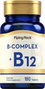 Piping Rock Vitamin B Complex + 180 平板电脑 + 与 B12 + 蔬菜,Non-GMO,大豆免费补充