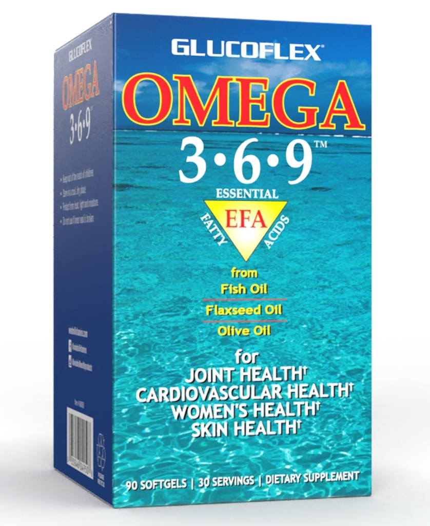 VGlucoflex Omega 3-6-9,来自环保局/DHA的Omegas 鱼油促进联合健康,30份服务
