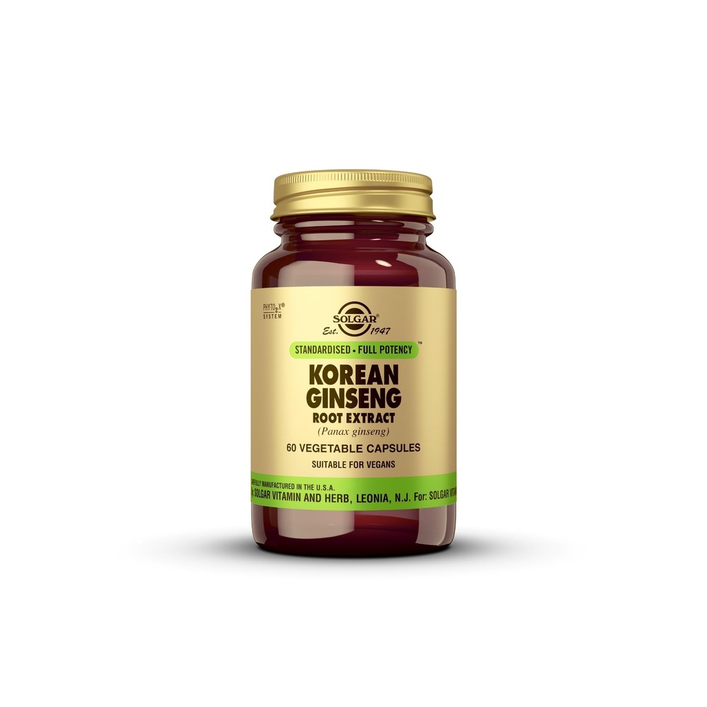 Solgar Korean Ginseng 根提取器,60个蔬菜卡普尔-免疫支持-标准化,充分可能性(SFP)-非GMO,Vegen,Gluten Free,乳品自由,Kosher-60个服务