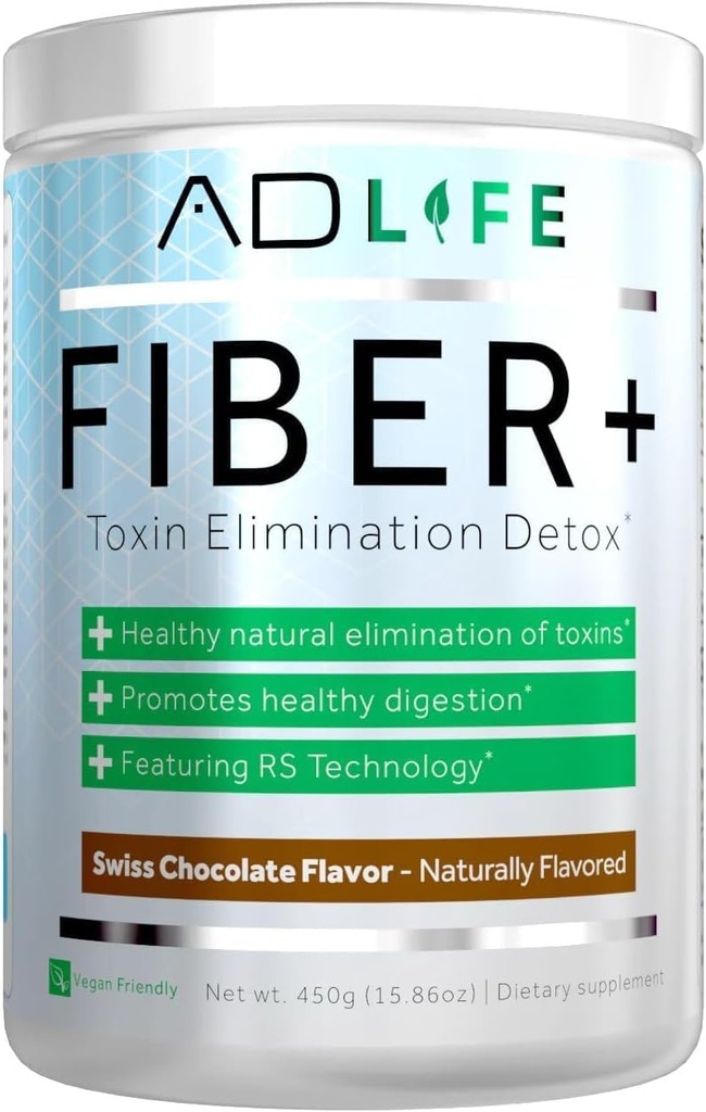 AD Fiber+纤维补充项目 -- -- 支持古特健康和消化正常性,纤维对体重损失、排毒、 Vegan 友好型 -- -- 纤维粉,16.4 Oz(焦油)