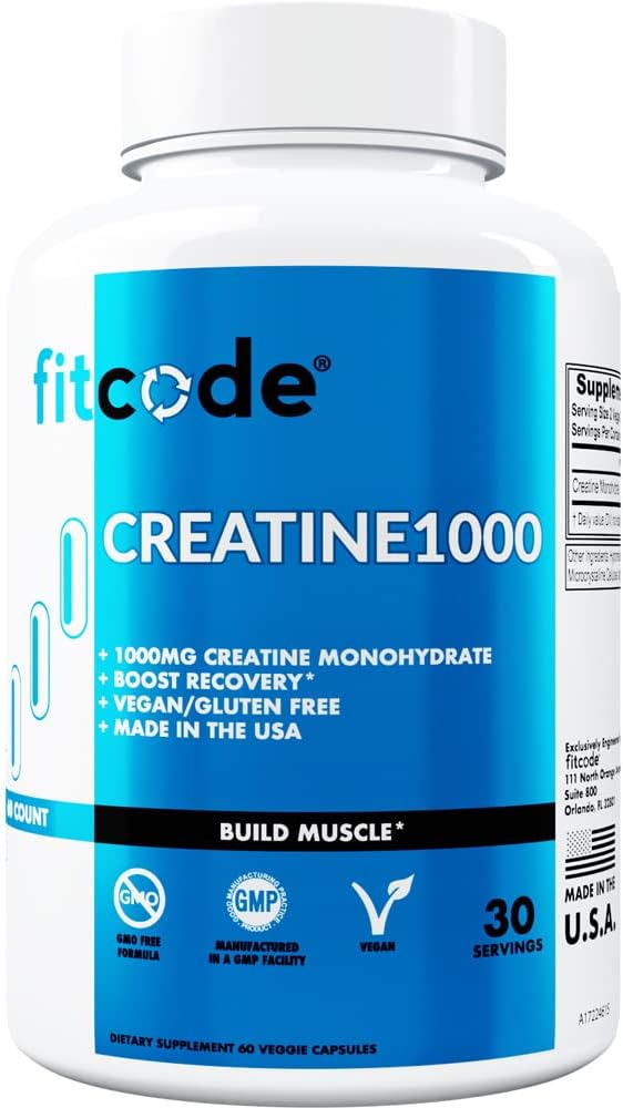 fitcode Creatine1000, 1克纯克里丁单水合物, 每种服务, Veggie Capsules( 30种服务)