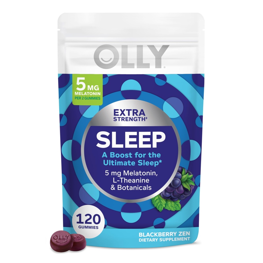 OLLY 超强睡眠 Gummy, 5 mg Melatonin, L- Theanine, 香美尔, 柠檬鲍姆提取物, 睡眠援助, BlackBerry Flavor - 120 计数