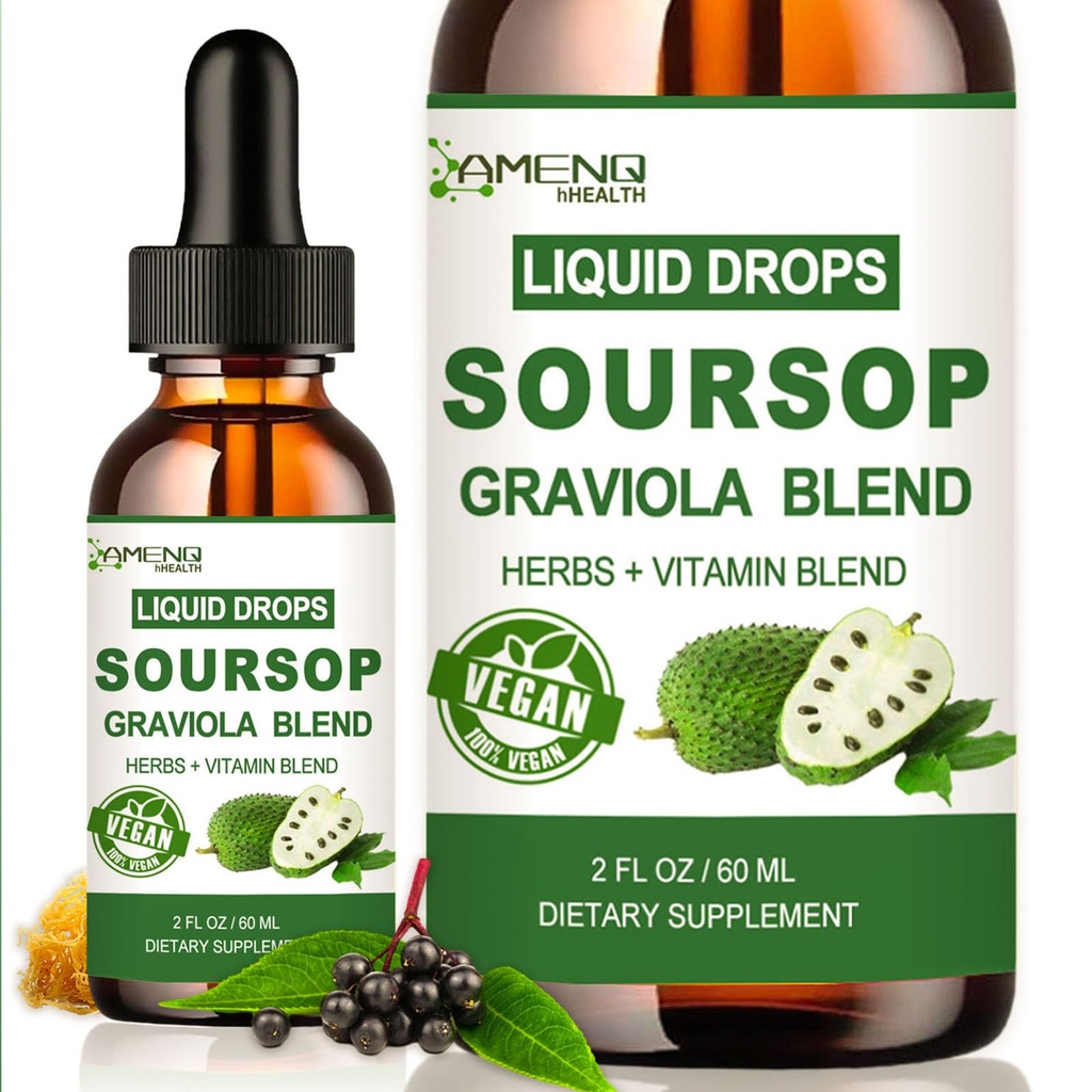 Soursop Graviola液滴、有机苏索普叶提取器w/Sea Moss、长老莓维生素C和锌、16-in-1 Soursop位点液用于细胞支持、抗氧化剂和免疫支持 2 Fl/Oz