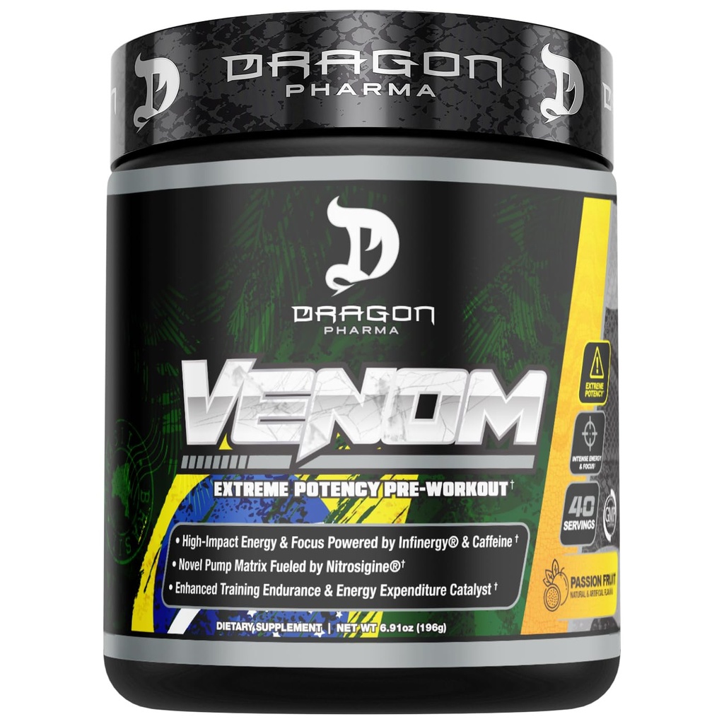 DRAGON PHARMA VENOM 极端可能性 前期工作、激光尖锐焦点+能量、敏锐性能、强化蒸汽和耐力证明材料(40种服务、激情水果)