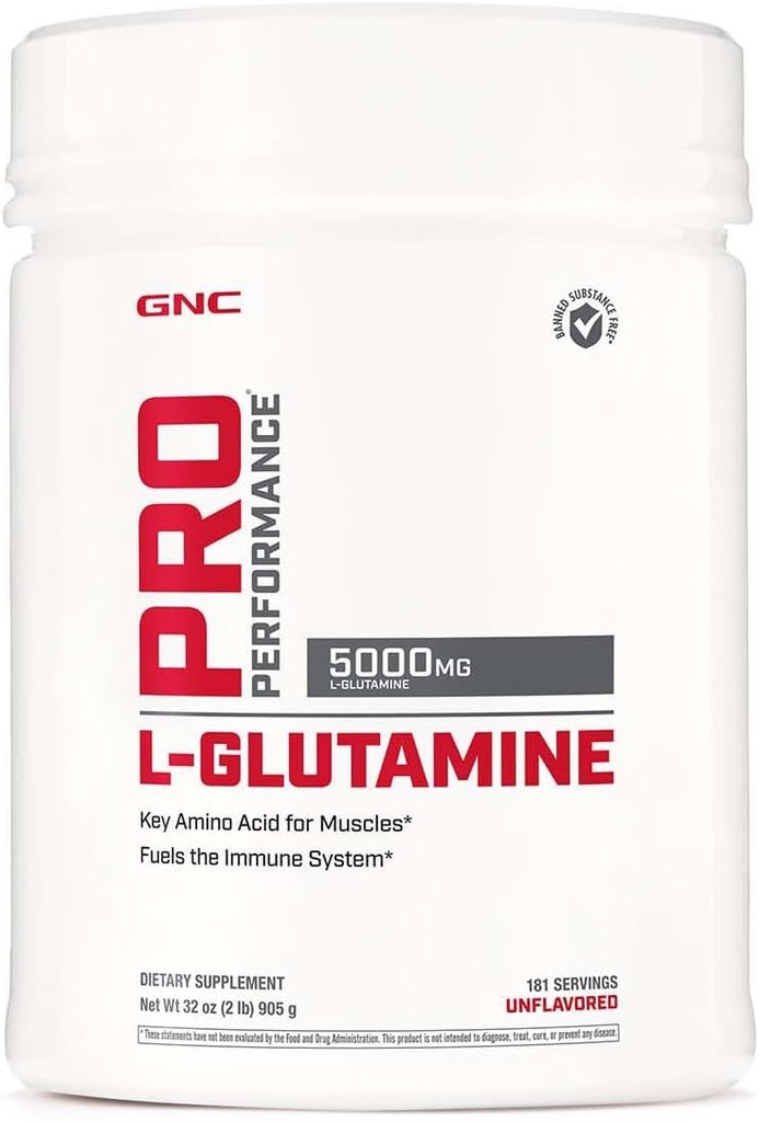 GNC Pro性能 L-Glutamine 5000mg,氨基酸补充粉末,支持肌肉恢复和功能,燃料免疫系统,在蛋白质合成中扮演关键角色,无味,Gluten Free,181