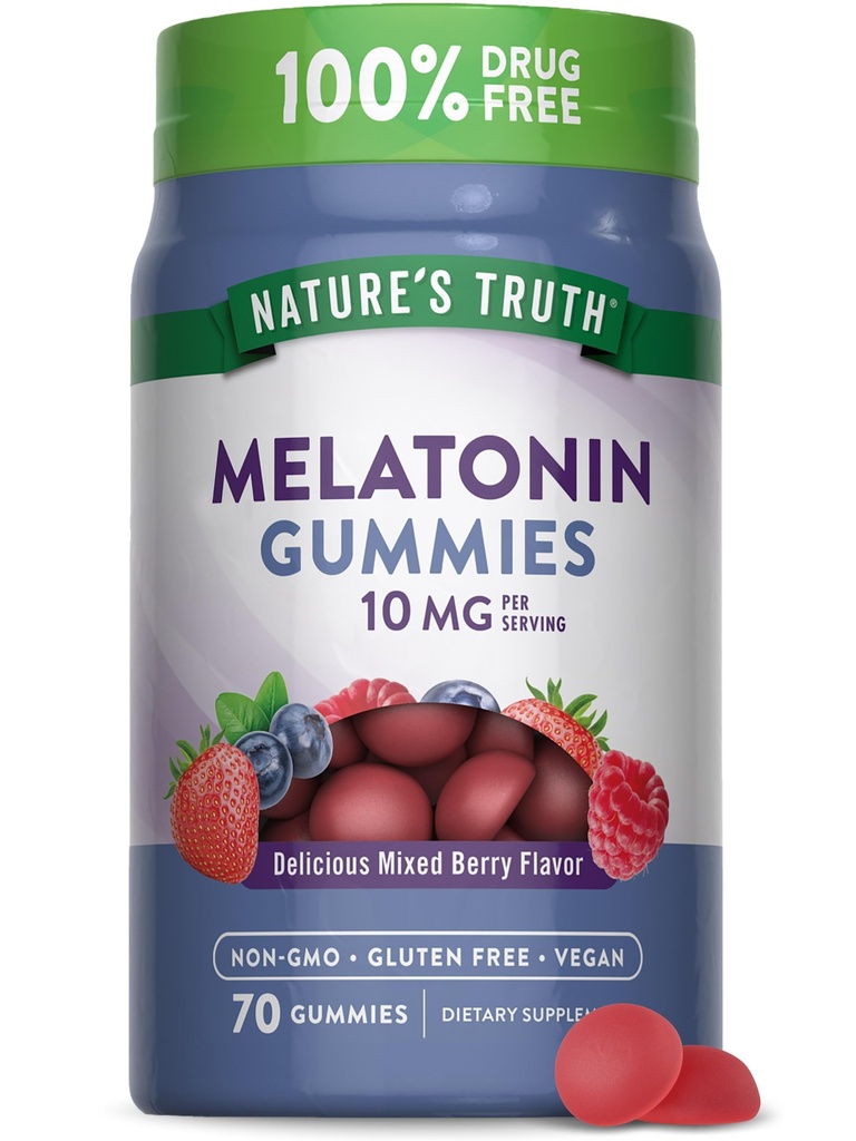 Nature's Truth Melatonin 10 mg Gummys 70 伯爵贝里·弗拉弗尔 | Vegan, Non-GMO, 和 Gluten 免费补编