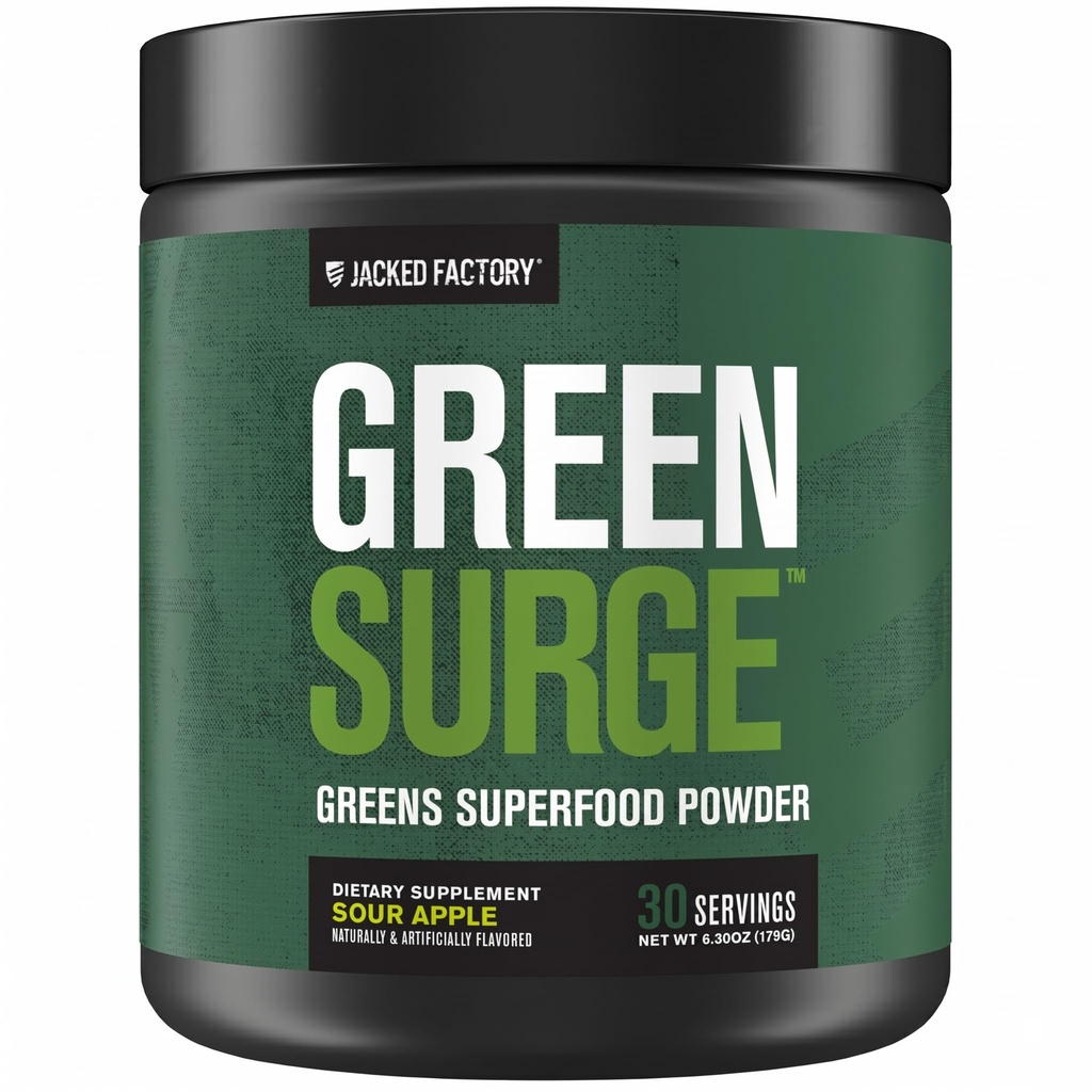 Jacked Factory Green Surge Green Superfood Powder - Keto 友好绿地 喝w/Spirulina,小麦和大麦草,有机绿地 - Green – Green 茶叶萃取,Probiotics & 消化酶 - 酸苹果