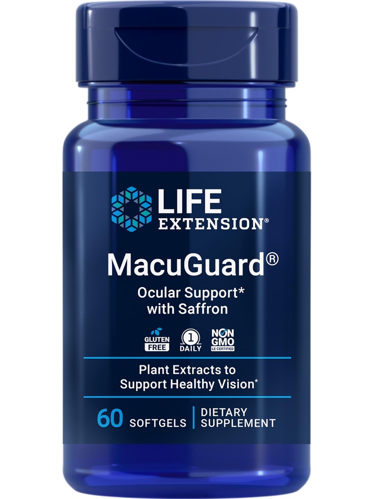 生命扩展 MacuGuard 望远镜支持 莎芙蓉 – 健康视觉的眼健康补充 – 与Lutein,Meso-zeaxanthin,zeaxanthin,莎芙蓉 – Gluten-free,非GMO – 60软胶