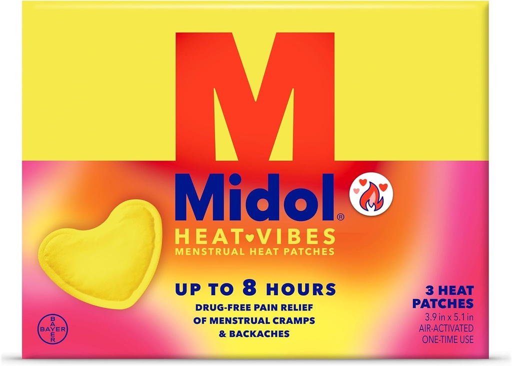 Midol Heat Vibes Mentrual Pain Relief Patches, 用于周期性挤压和背痛 Relief, pack of 3