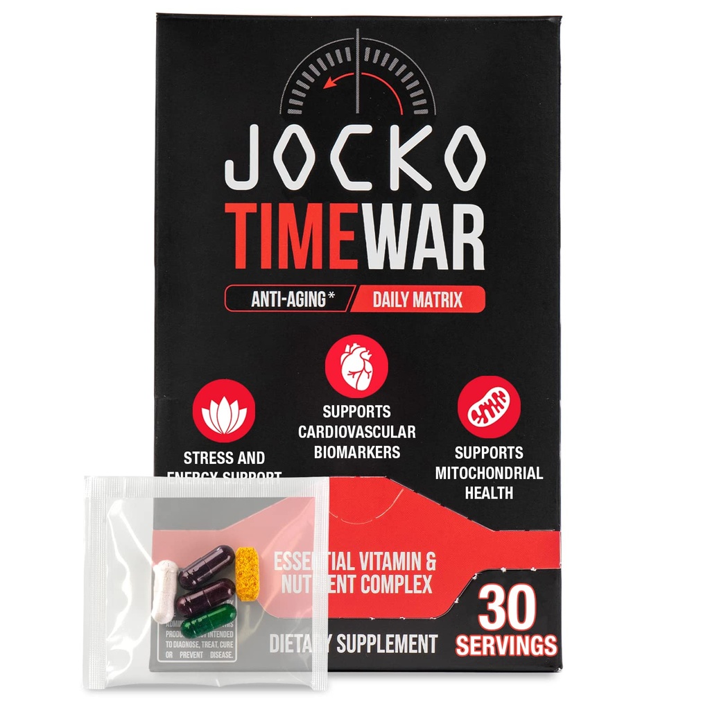 Jocko Fuel Time WAR——男女混合维他命. 健康老化、心脏、骨骼和眼部健康NAD补编。 基本维生素和矿物,支持减轻压力+能源水平——30天供应