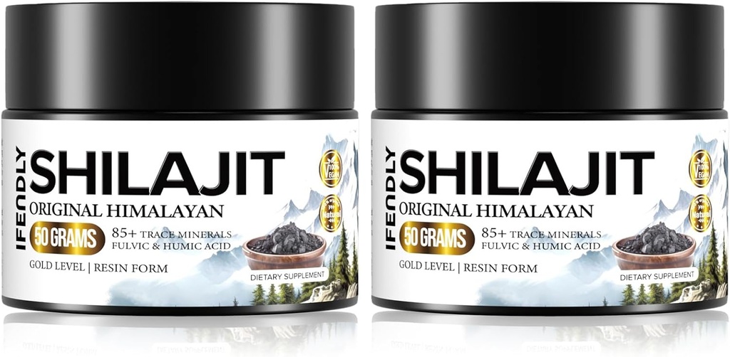 Shilajit有机体600mg 最大概率金品级 Shilajit Resin Shilajit 天然验证,有85+ Trace Minerals & Fulvic Acid for Energy, 豁免,50克(2包)