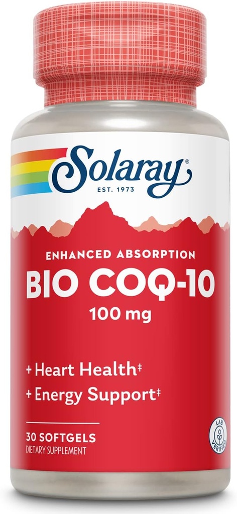 SOLARAY Bio CoQ-10 100 mg → 增强吸收 → 维生素 A & E → 健康心和细胞能量支持(30 CT)