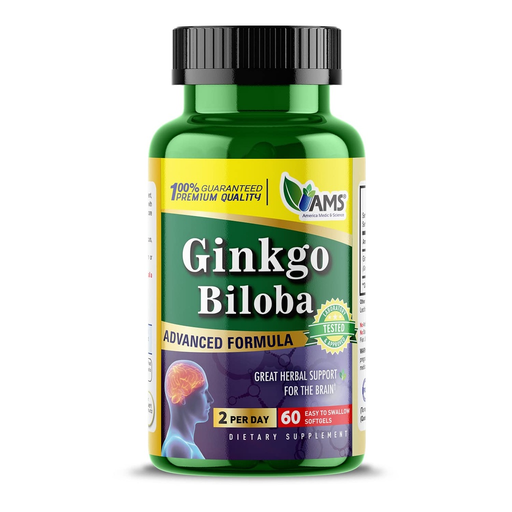 美国医学与科学 Ginkgo Biloba 60mg(60软胶) QQ 男女大脑助推器 QQ 配有草叶提取器的心灵增强器
