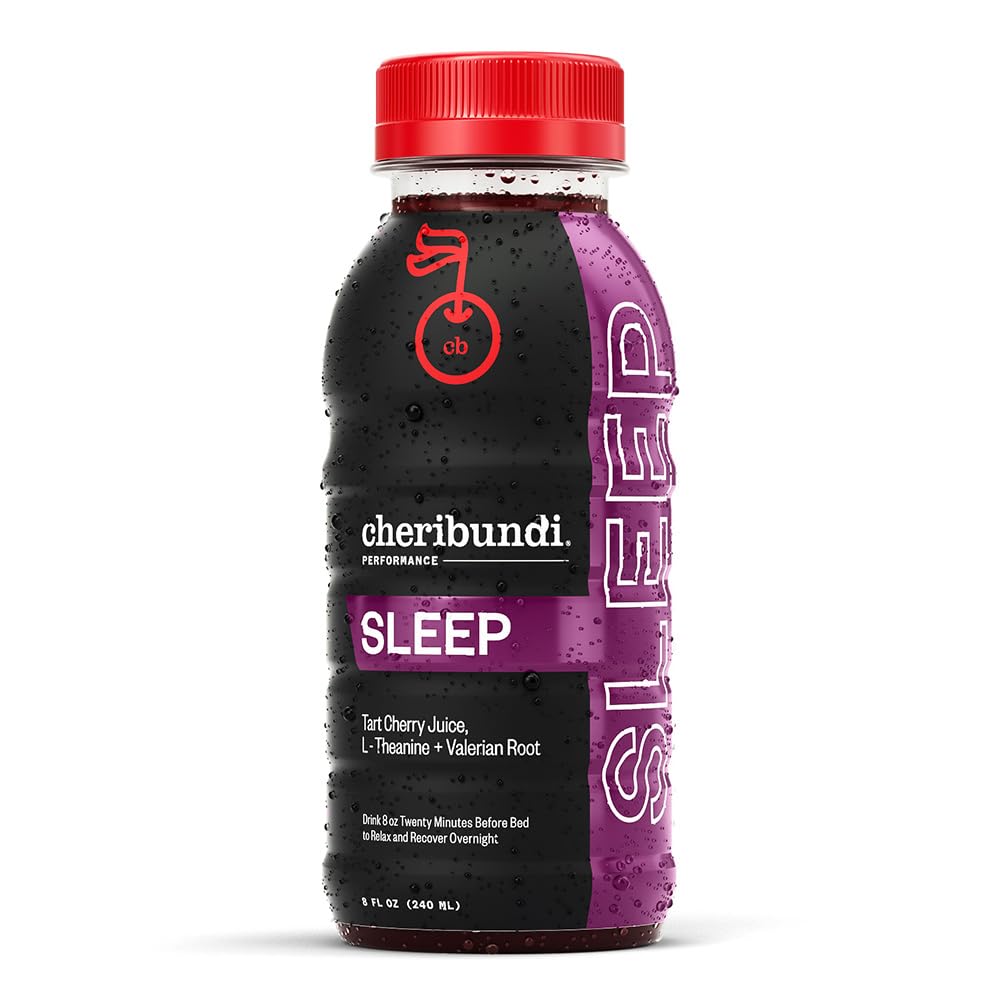 Cheribundi Tart Cherry Juice Sleep 与 L-Theanine & Valerian Root 一起的 Tart Cherry Juice 与 L-Theannine & Valerian Root 一起的 Tart Cherry Juice 与 Athletes 恢复饮料 推动恢复性睡眠,肌肉恢复和靴子性能 → 8 floz (24 pack) .