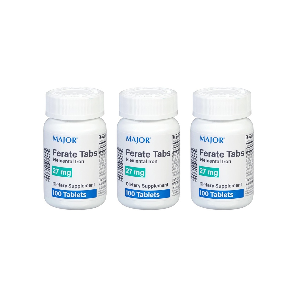 主要27 mg Feate Tabs - Ferrous Gluconate 元素铁饮食补充 - 100 计(3包)